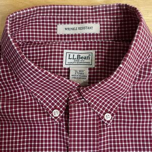 L.L. Bean Men's XL Plaid RedWhite Gingham‎ Regular Fit Long Sleeve Button Up